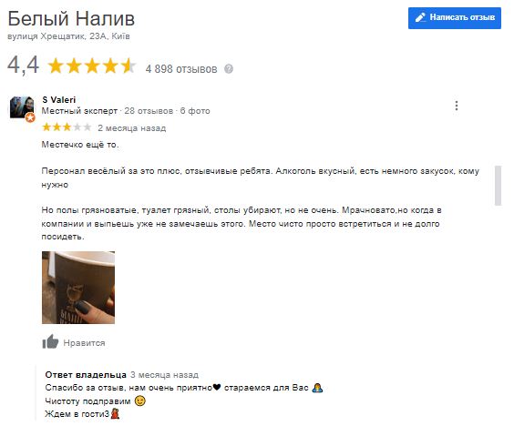 Пример работы Белого налива с отзывами