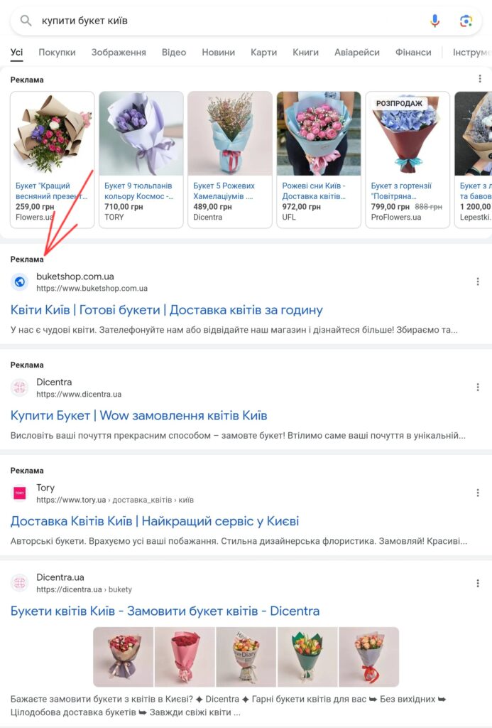 Реклама Google Ads: приклад оголошення