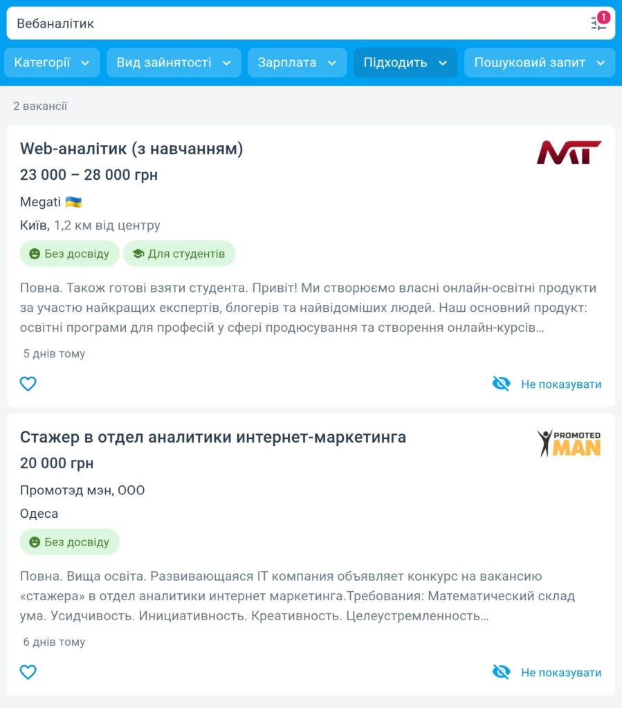 Вебаналітик старт у професії