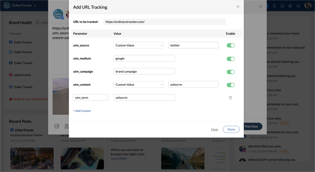 Приклад додавання UTM-міток в Zoho